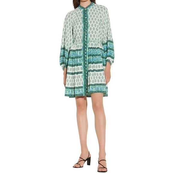 Nwt | SANDRO Naima Gathered Printed Woven Mini Dress Size FR 42 (US 10) - Picture 1 of 10